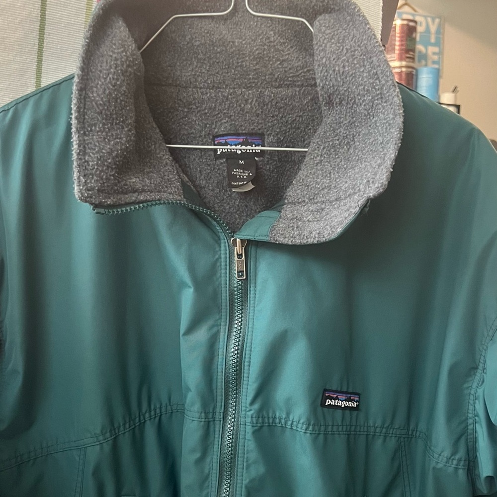 Vintage Patagonia Jacket Mens  Medium Green Fleece Lined 90s Jacket Made in USA